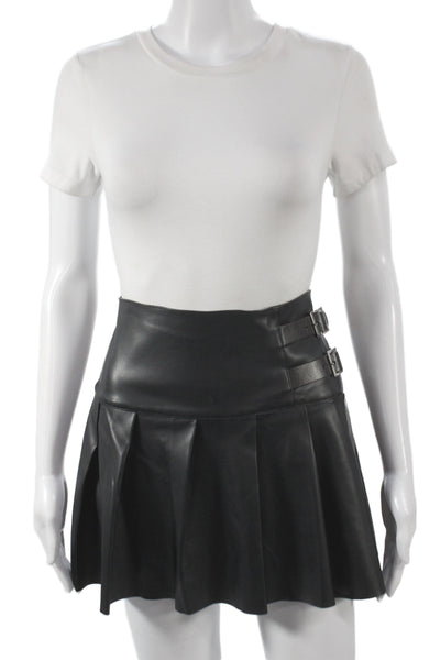 We Wore What Womens Pleated Black Skirt Buckle Knee Length Size S