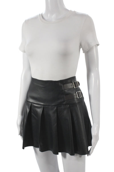 We Wore What Womens Pleated Black Skirt Buckle Knee Length Size S