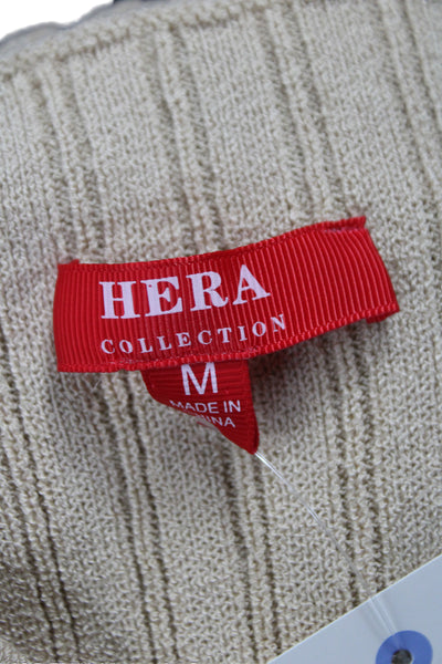 Hera Collection Women Cropped Beige Tank Mock Neck Sleeveless Acrylic Size M