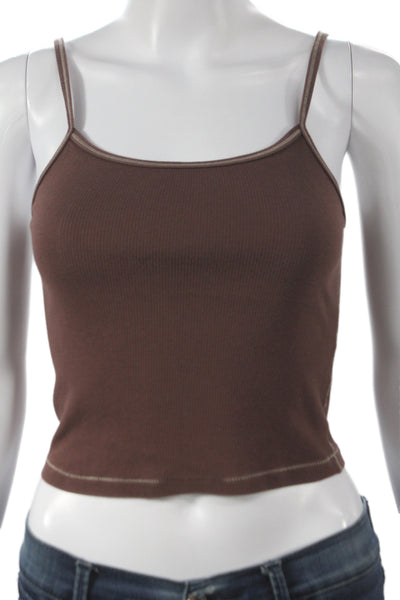Skims Women Brown Cotton Blend Tank Top Solid Sleeveless Size S