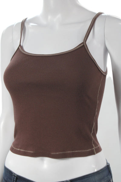 Skims Women Brown Cotton Blend Tank Top Solid Sleeveless Size S