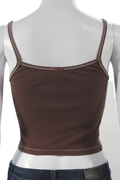 Skims Women Brown Cotton Blend Tank Top Solid Sleeveless Size S