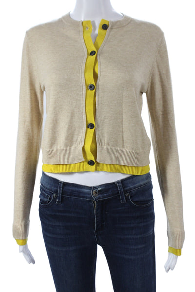 Zara Women Cardigan Beige Wool Blend Long Sleeve Round Neck Size S