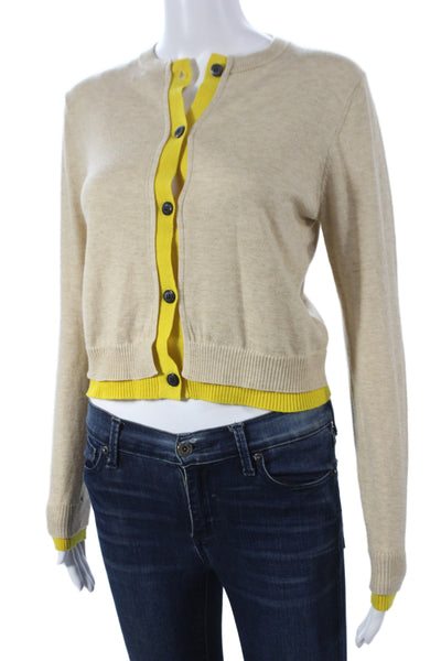 Zara Women Cardigan Beige Wool Blend Long Sleeve Round Neck Size S