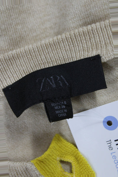 Zara Women Cardigan Beige Wool Blend Long Sleeve Round Neck Size S