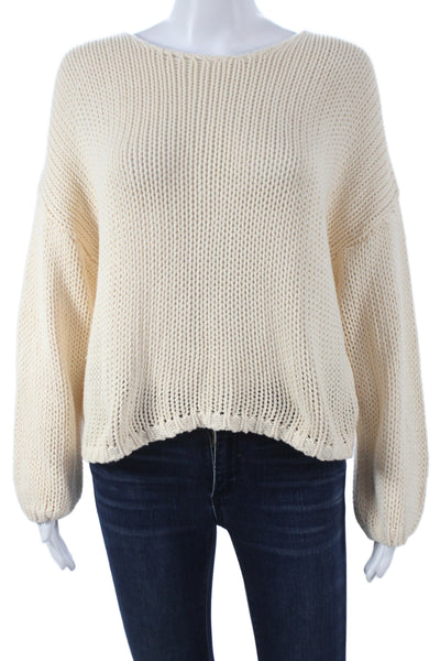 Miou Muse Women Pullover Sweater Ivory Cotton Boat Neck Long Sleeve Size M