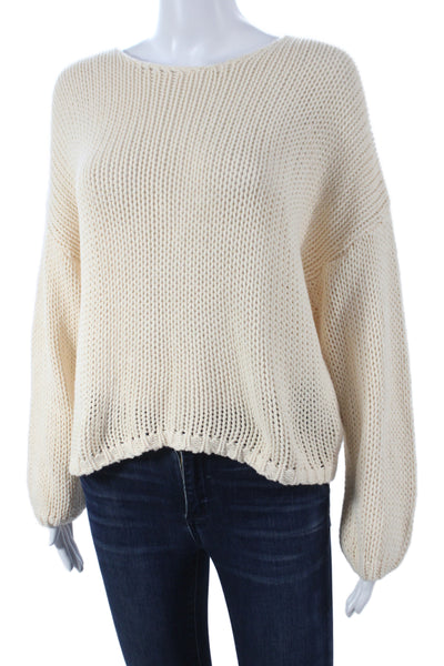 Miou Muse Women Pullover Sweater Ivory Cotton Boat Neck Long Sleeve Size M