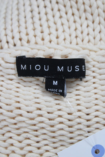Miou Muse Women Pullover Sweater Ivory Cotton Boat Neck Long Sleeve Size M