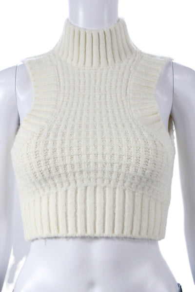 For Love And Lemons Womens Ivory High Neck Sleeveless Vest Sweater Size S
