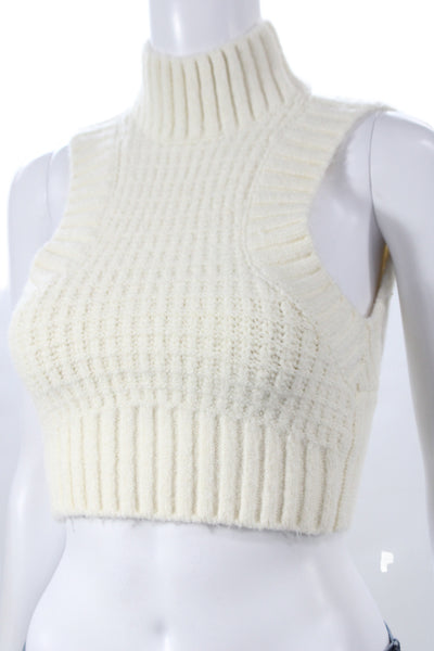 For Love And Lemons Womens Ivory High Neck Sleeveless Vest Sweater Size S