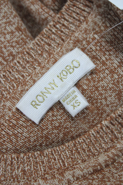 Ronny Kobo Women Pullover Sweater Brown Crew Neck Long Sleeve Size XS