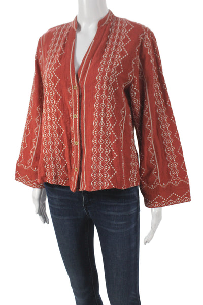 Zara Women Orange Geometric Collared Long Sleeve Basic Bohemian Blouse Size S