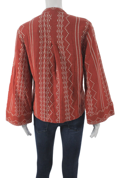Zara Women Orange Geometric Collared Long Sleeve Basic Bohemian Blouse Size S