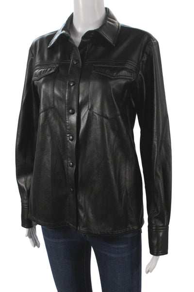 Good American Women Black Faux Leather Button Collared Jacket Size 0