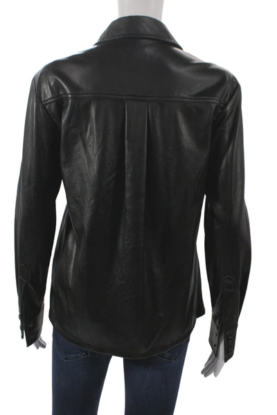 Good American Women Black Faux Leather Button Collared Jacket Size 0