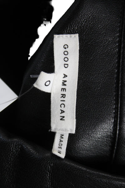 Good American Women Black Faux Leather Button Collared Jacket Size 0