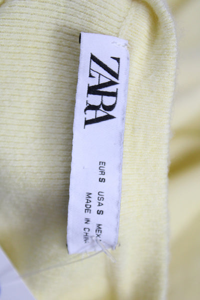 Zara Women Yellow Viscose Cardigan Long Sleeve Round Neck Size S