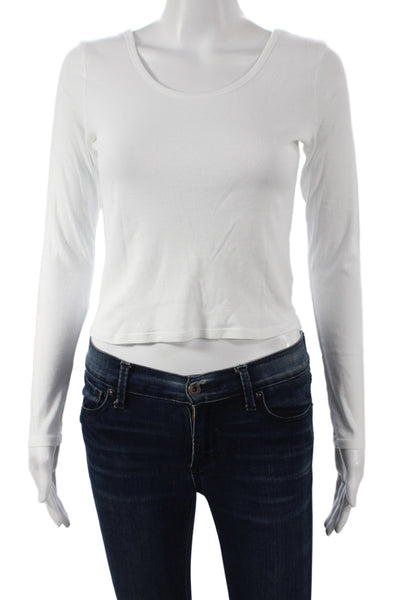 Chaser Women Cropped White Cotton Long Sleeve T-Shirt Size S