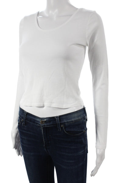 Chaser Women Cropped White Cotton Long Sleeve T-Shirt Size S