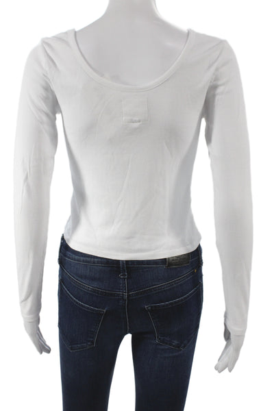 Chaser Women Cropped White Cotton Long Sleeve T-Shirt Size S