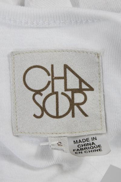 Chaser Women Cropped White Cotton Long Sleeve T-Shirt Size S
