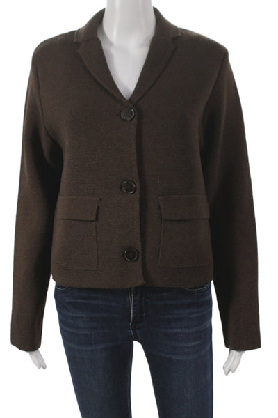 Zara Womens Basic Jacket Brown Collared Button Acrylic Long Sleeve Size M