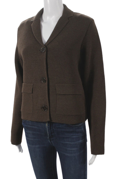 Zara Womens Basic Jacket Brown Collared Button Acrylic Long Sleeve Size M