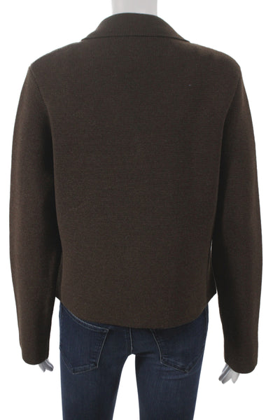 Zara Womens Basic Jacket Brown Collared Button Acrylic Long Sleeve Size M