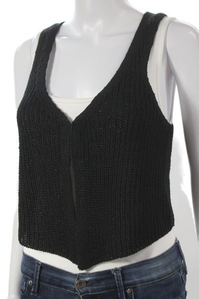 Isalis Womens Black Nylon Sleeveless Solid Vest Size XS