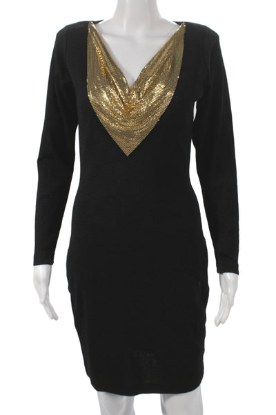 Andrea Jovine Womens Bodycon Dress Black Wool V Neck Long Sleeve Size S