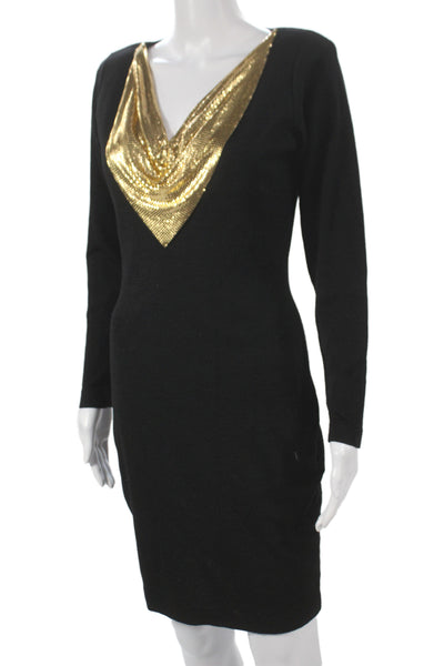 Andrea Jovine Womens Bodycon Dress Black Wool V Neck Long Sleeve Size S