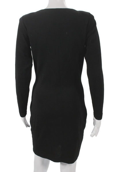 Andrea Jovine Womens Bodycon Dress Black Wool V Neck Long Sleeve Size S