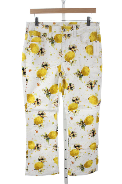 Anthropologie Womens Bootcut Jeans Multicolor Floral Lemons Cotton Size 29