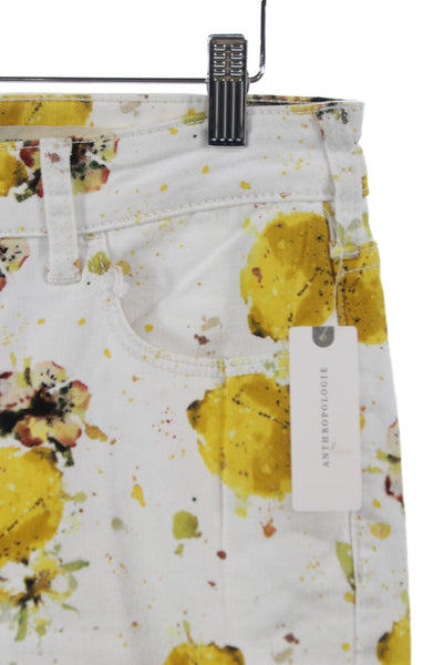 Anthropologie Womens Bootcut Jeans Multicolor Floral Lemons Cotton Size 29