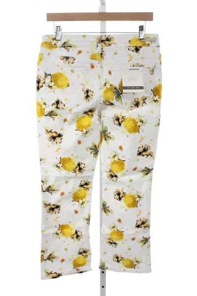 Anthropologie Womens Bootcut Jeans Multicolor Floral Lemons Cotton Size 29