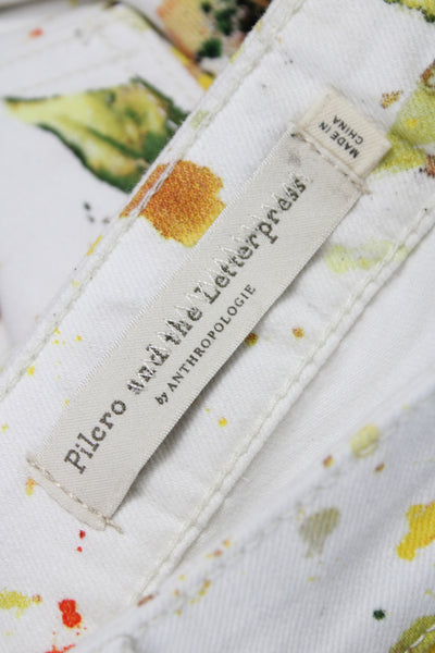 Anthropologie Womens Bootcut Jeans Multicolor Floral Lemons Cotton Size 29