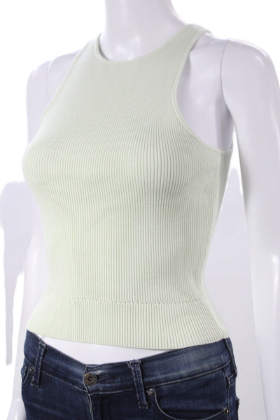 Toccin Womens Basic High Neck Sleeveless Tank Green Rayon Solid Size XS