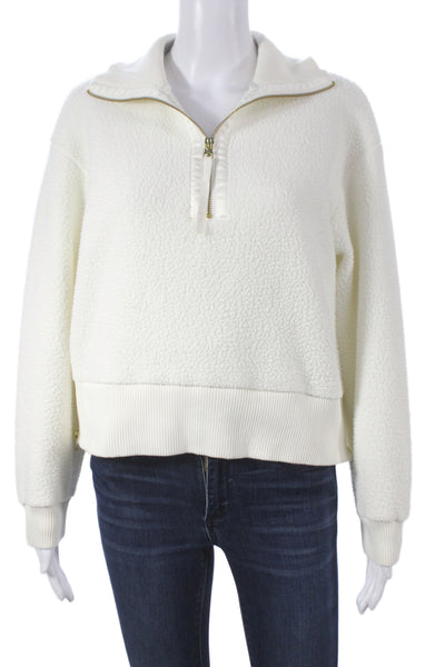 Varley Womens Pullover Zip Sweatshirt Collared White Recycled Polyester Size XS