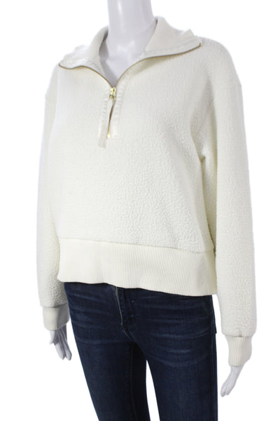 Varley Womens Pullover Zip Sweatshirt Collared White Recycled Polyester Size XS