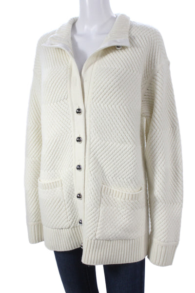 Toccin Womens Ivory Knit Geometric Collared Cardigan Long Sleeve Fall Size M