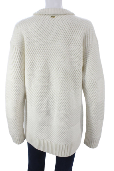 Toccin Womens Ivory Knit Geometric Collared Cardigan Long Sleeve Fall Size M