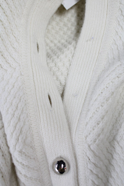 Toccin Womens Ivory Knit Geometric Collared Cardigan Long Sleeve Fall Size M
