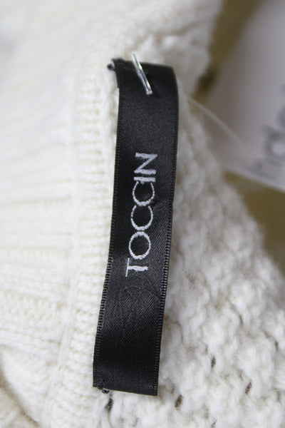 Toccin Womens Ivory Knit Geometric Collared Cardigan Long Sleeve Fall Size M
