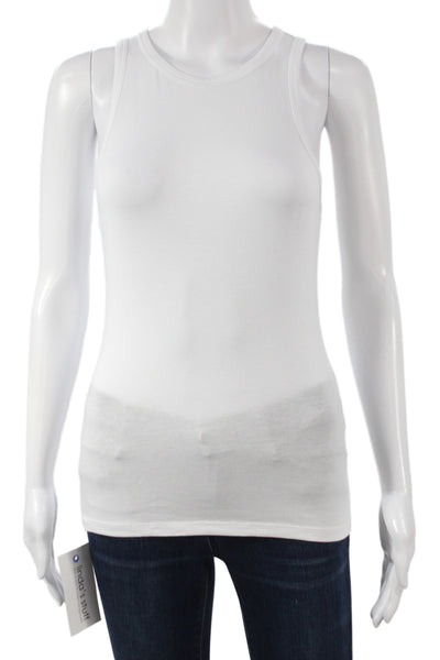 Toccin Women Basic Sleeveless Cotton Blend Round Neck White Tank Size XS