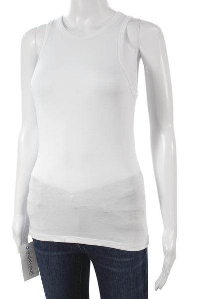 Toccin Women Basic Sleeveless Cotton Blend Round Neck White Tank Size XS