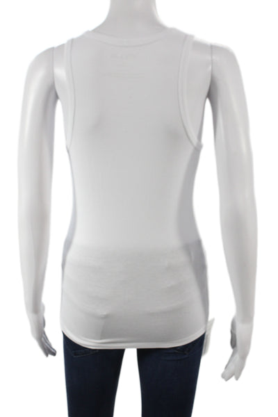 Toccin Women Basic Sleeveless Cotton Blend Round Neck White Tank Size XS