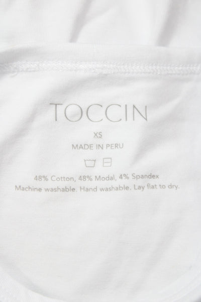 Toccin Women Basic Sleeveless Cotton Blend Round Neck White Tank Size XS