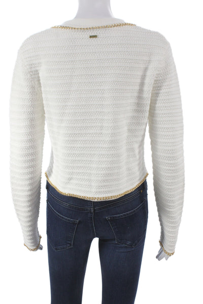 Toccin Women Cardigan White Mercerized Cotton Chain Detail Long Sleeve Size XS