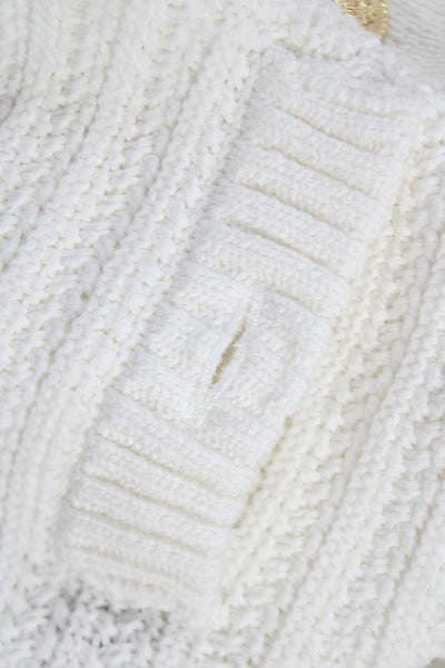 Toccin Women Cardigan White Mercerized Cotton Chain Detail Long Sleeve Size XS