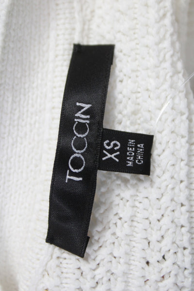 Toccin Women Cardigan White Mercerized Cotton Chain Detail Long Sleeve Size XS